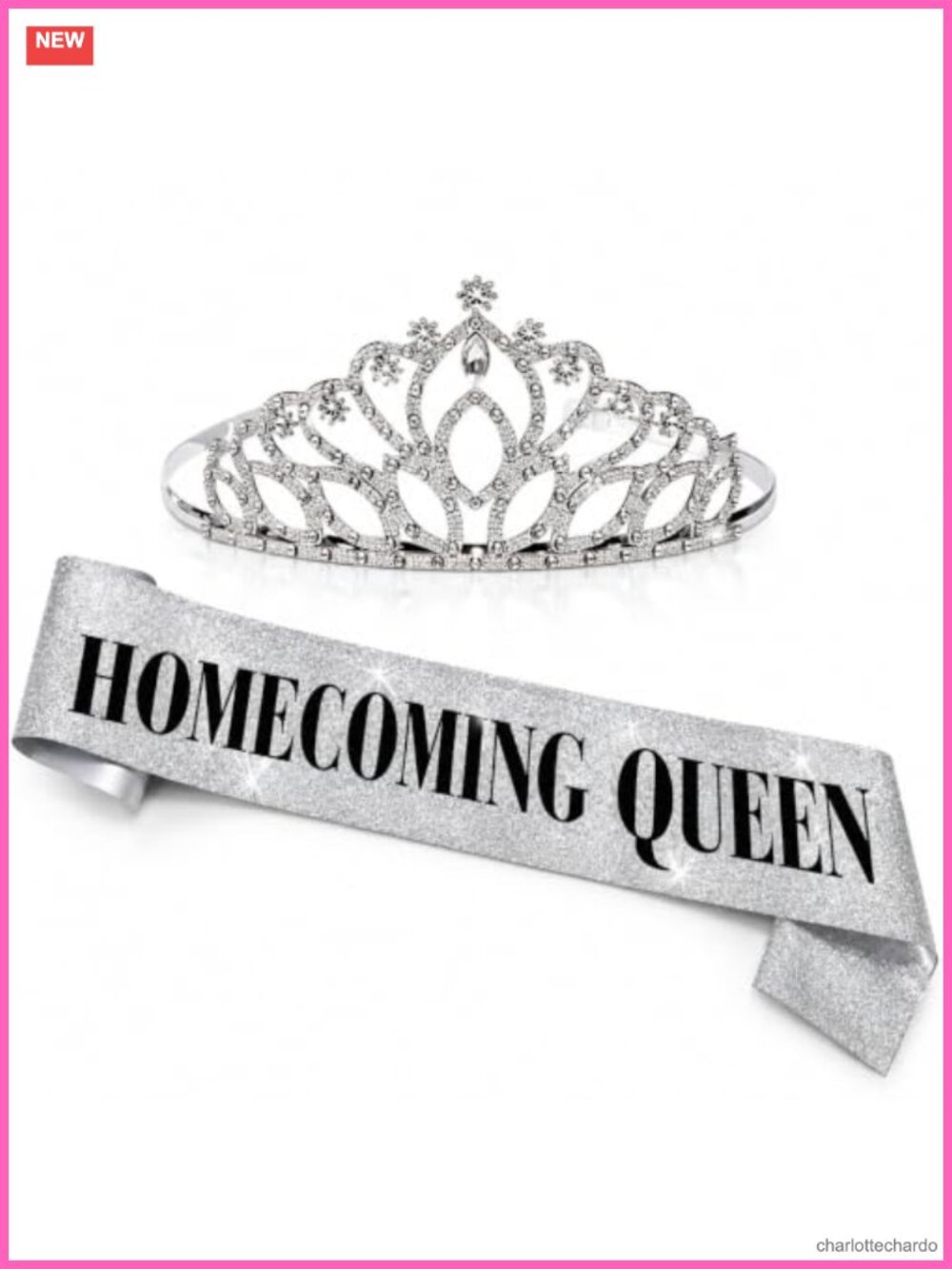 Rhinestone Tiara & Glitter Sash Set Homecoming Queen Crown